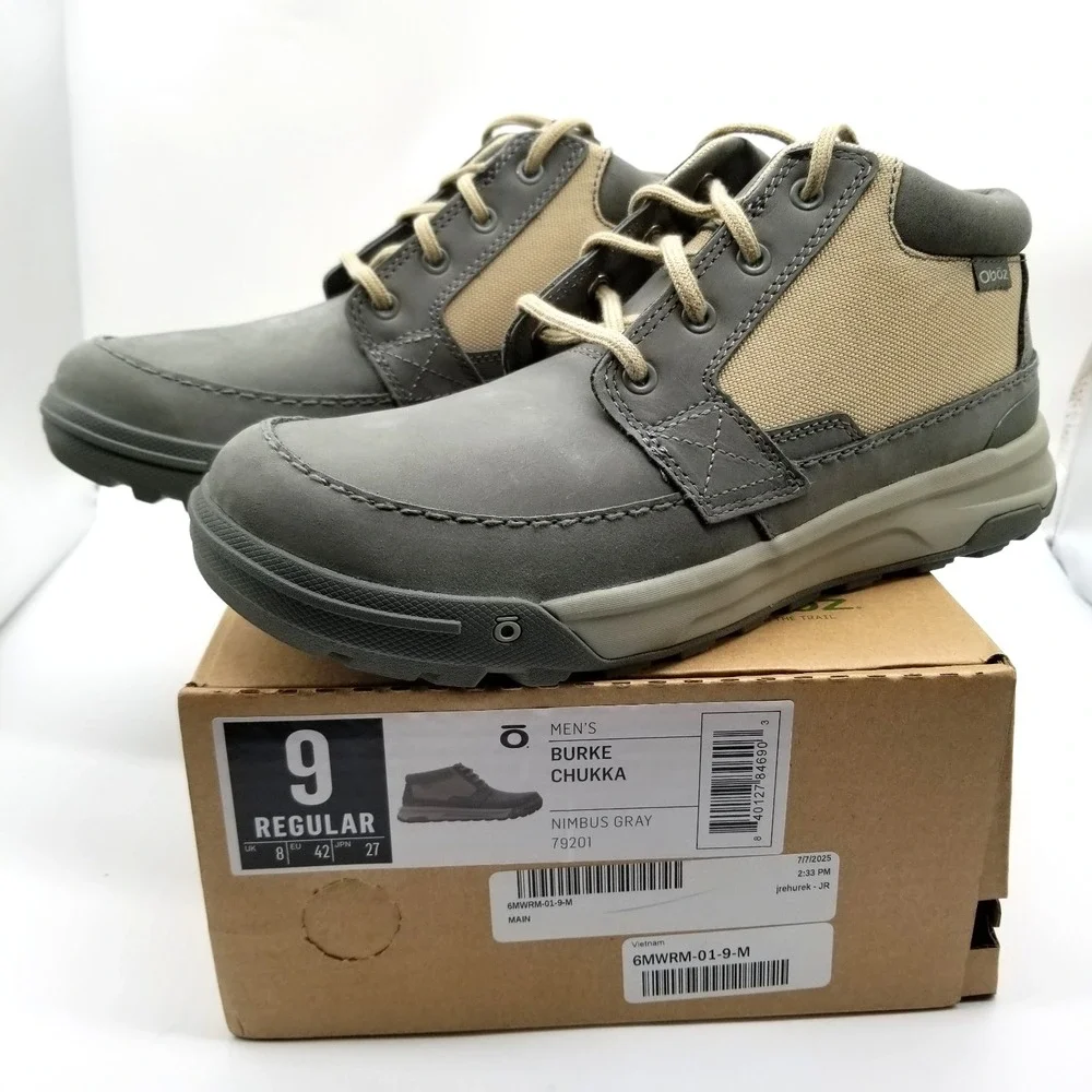 Oboz‎ Footwear Men Burke Chukka Boots Sz 9 Gray  Leather Gray Lace Up Ankle